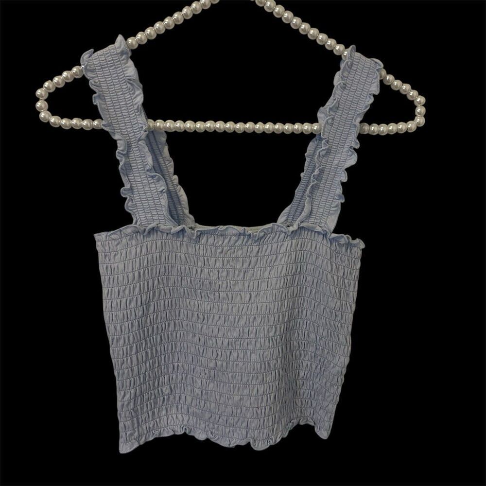 Hollister Womens Y2K Smocked Cottagecore Tank Top Size Medium Blue Coquette